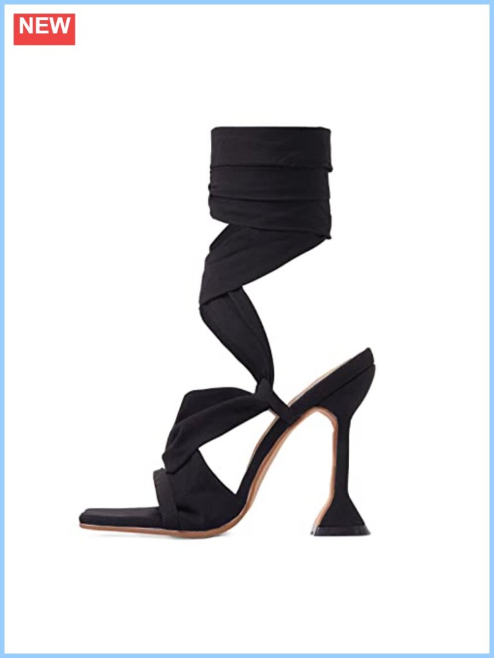 Lace Up Stiletto Heel Square Toe Satin Wrap Sandals